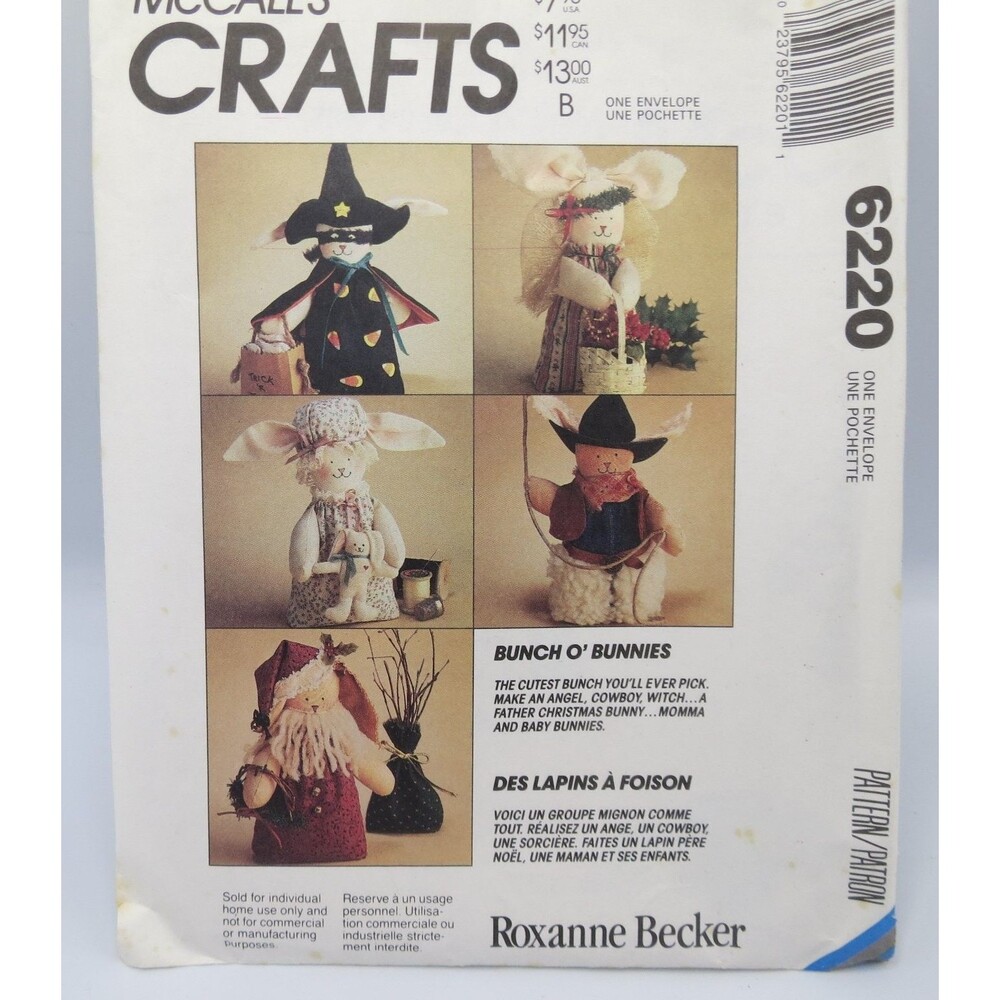 McCall's Crafts 6220 Bunch O' Bunnies Plush Dolls 7" & 2.5" 1992 Vintage Craft